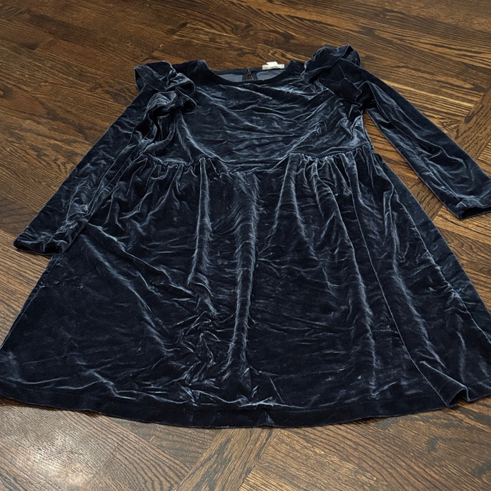 Charming Velvet Long Sleeve Kids Dress - Deep Blue